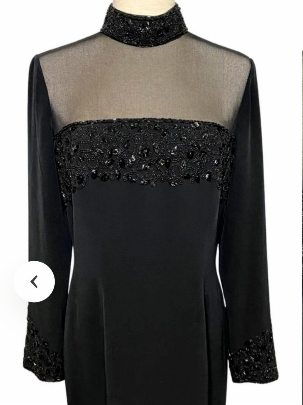 RARE Black Tie by Oleg Cassini Size 12 Beaded Black Cocktail Dress VINTAGE